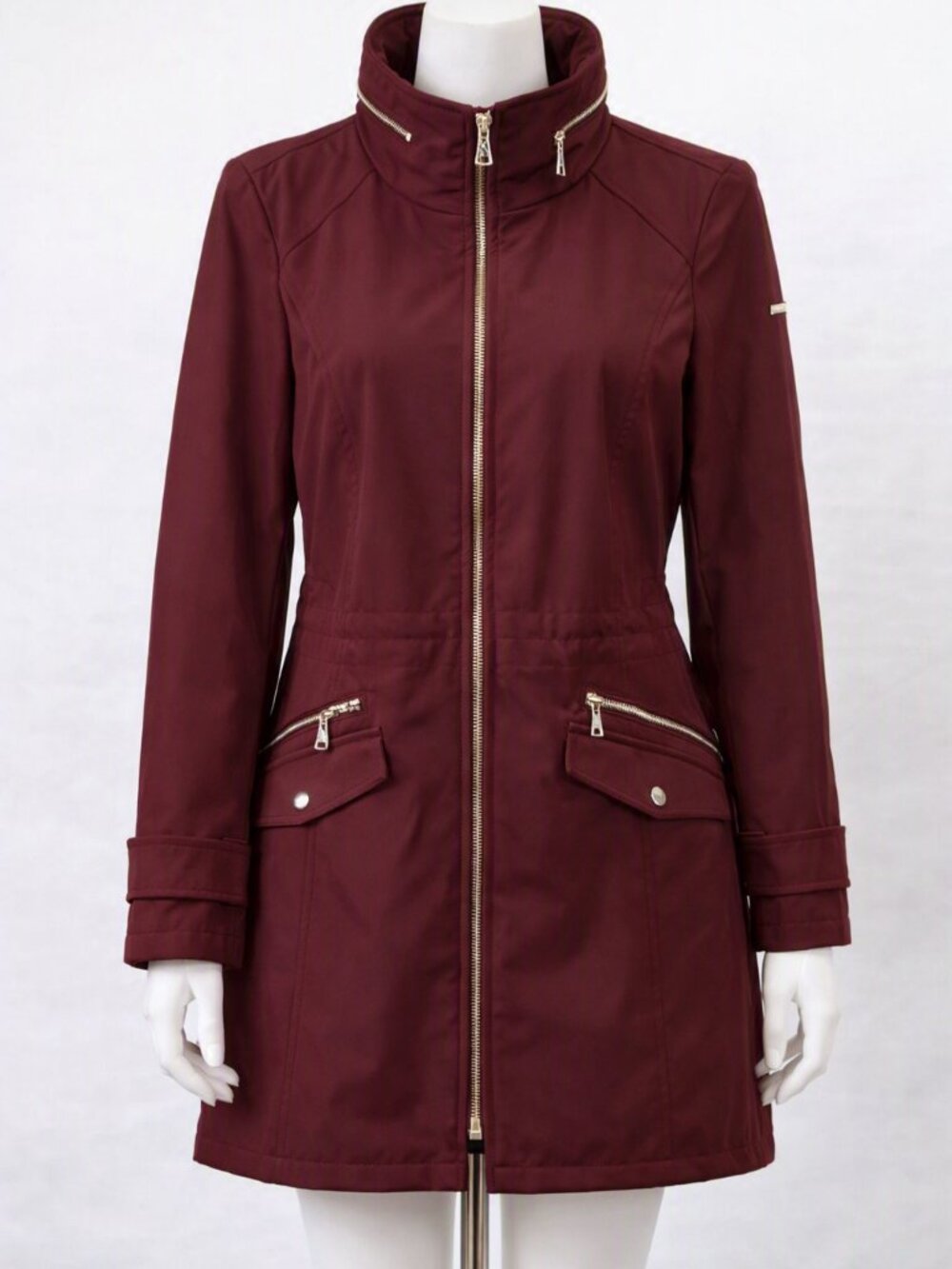 Dennis Basso Burgundy Anorak Utility Jacket Full Zip Gold Hardware 3x